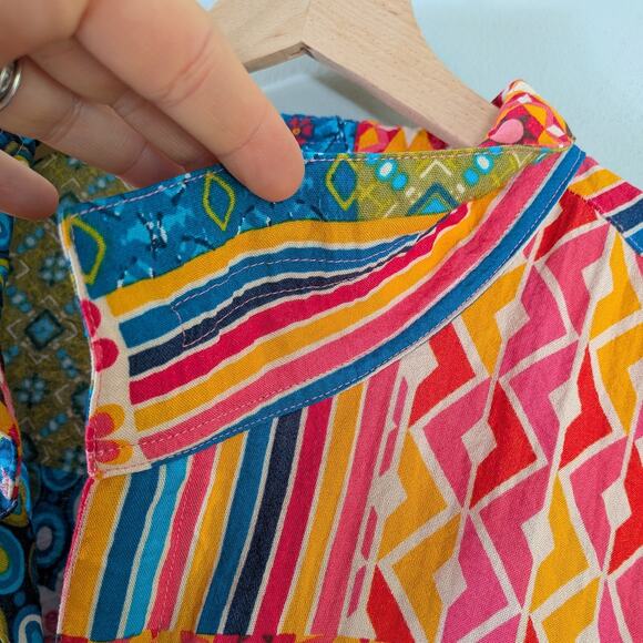 John Mark Button Top 2X 2XL Multicolor Patchwork Floral Pink Blue Colorful Artsy - Picture 6 of 15